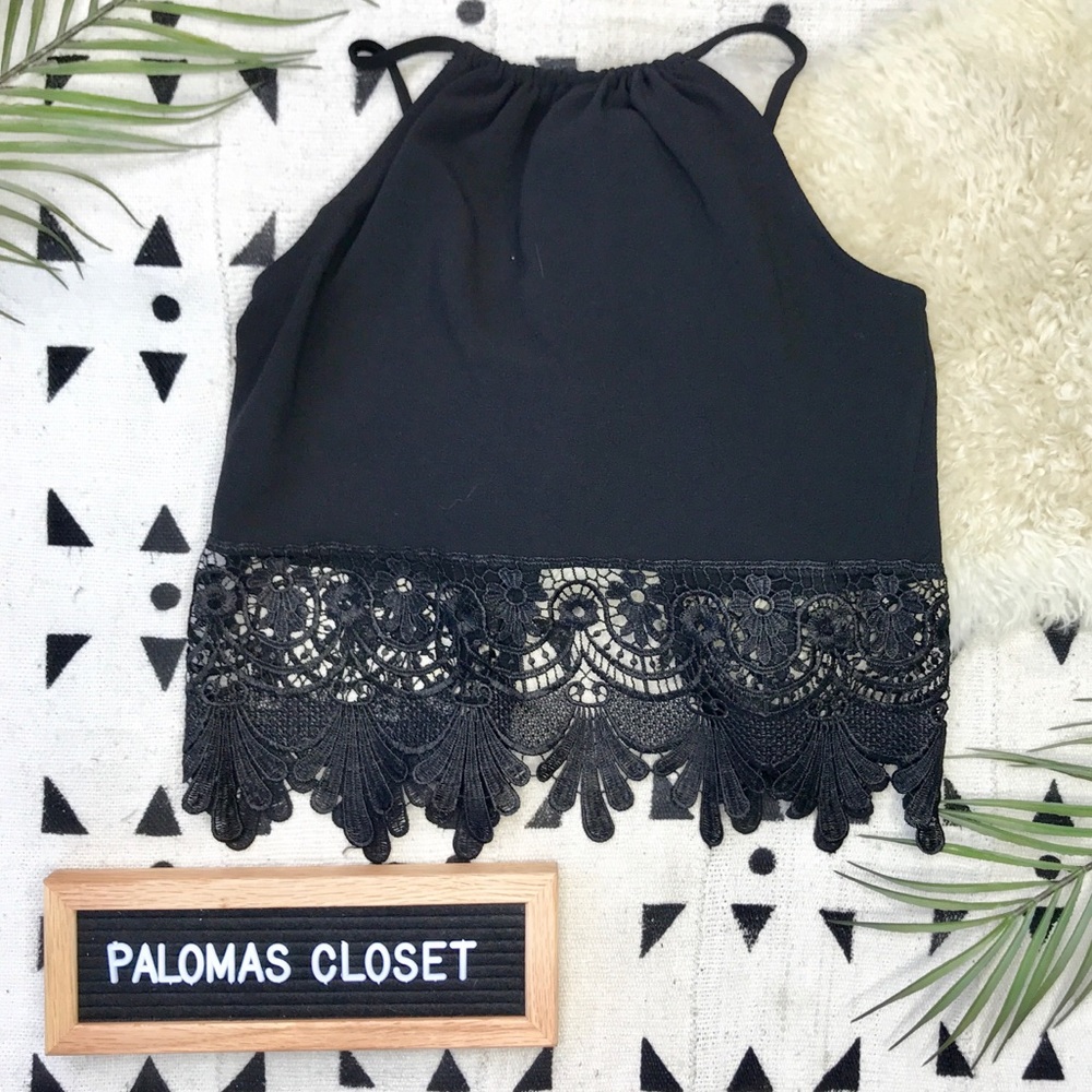 black lace backless crop top size S